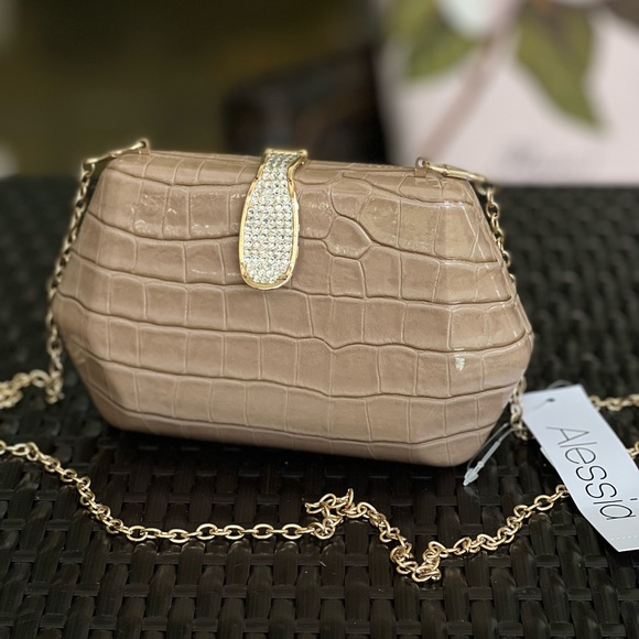 ALESSIA Patent Croc embossed clutch on chain - Picture 7 of 16